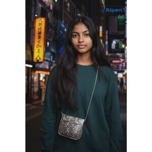 Vintage Embossed Metal Clutch Purse Silver Floral Design Chain Bag Bohemian Boho